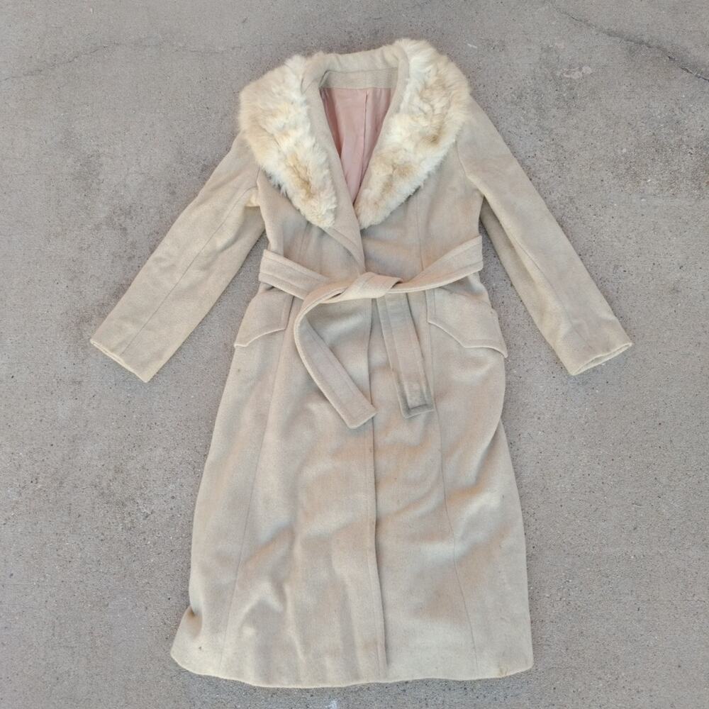 Vintage 1960s Joseph Magnin Penny Lane Princess Coat Fur Trim Small/Medium